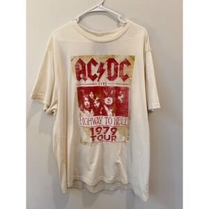 AC/DC Highway To Hell 1979 North American Tour Graphic T-Shirt Cream XL New